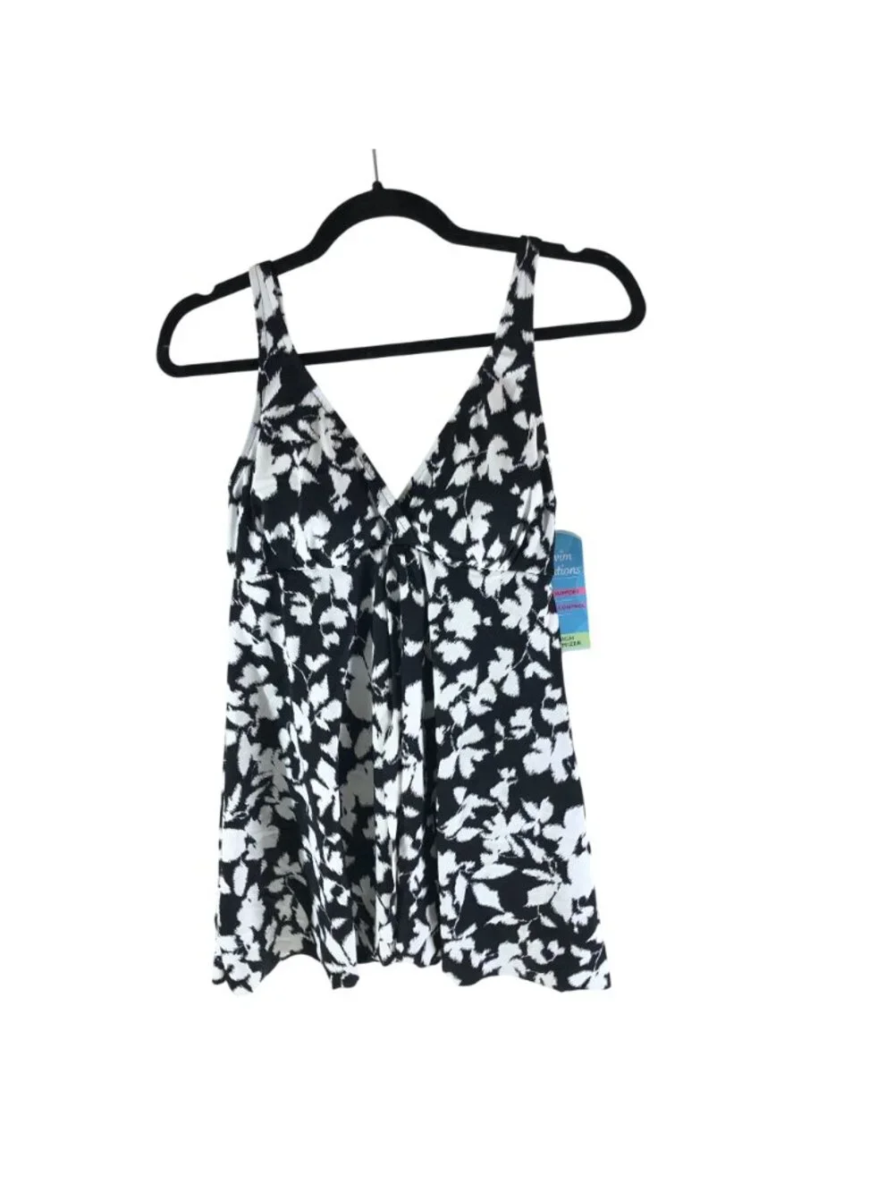Swim Solutions One Piece Swimsuit Swimdress Tummy Control Floral Black White 20W - Picture 3 of 6